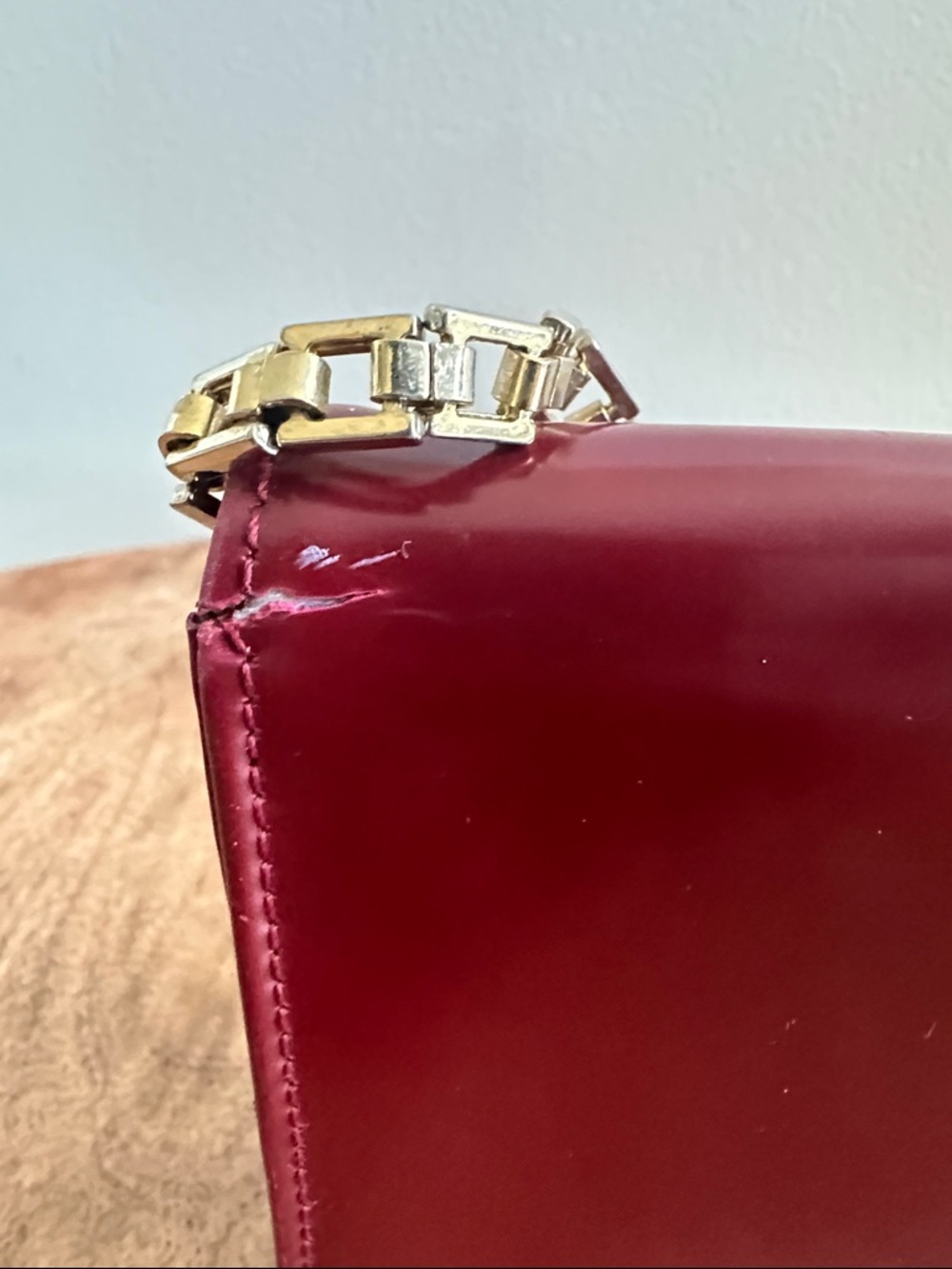 Women's Burgundy Leather Chain Shoulder Bag - Picture 5 of 9